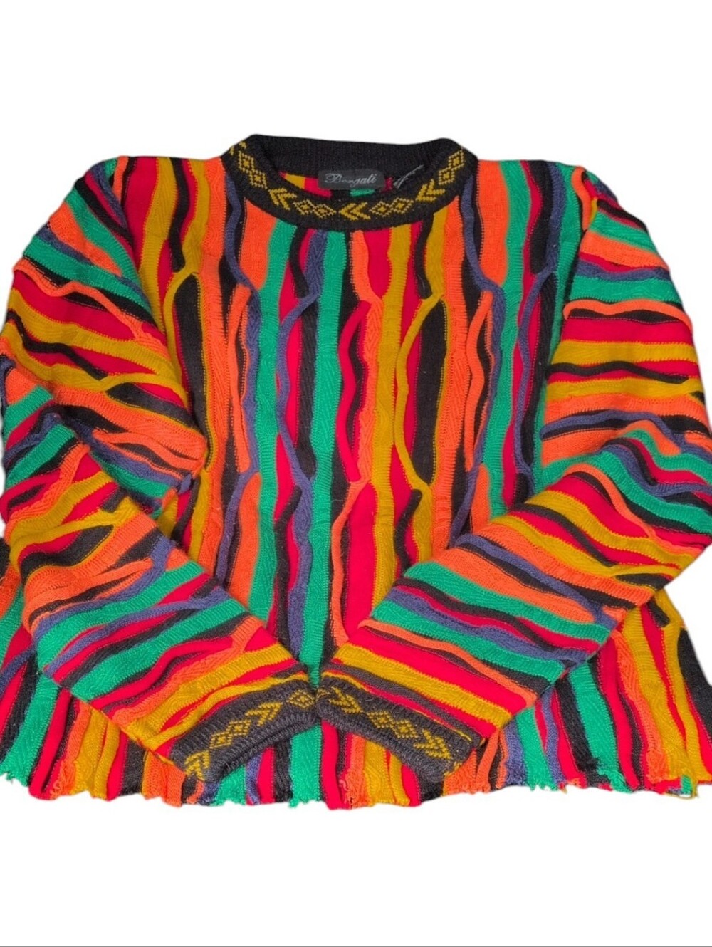 Bergati Sweater L/XL Multicolored Stripe Sweater Raw Hem